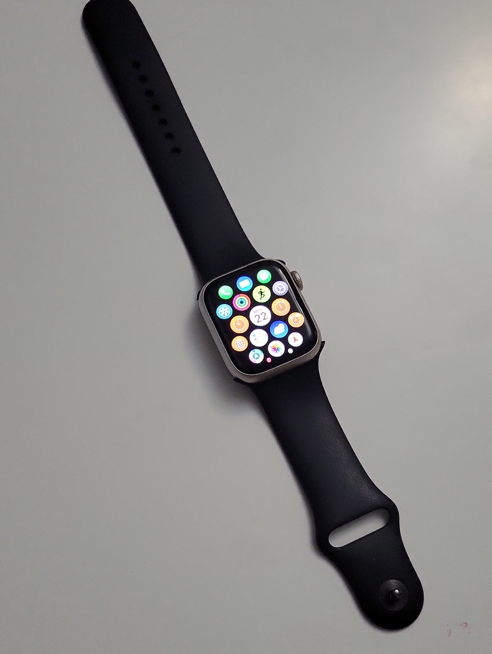 Apple Smartwatch Series 9 with Black Sport Band and Silver Case
